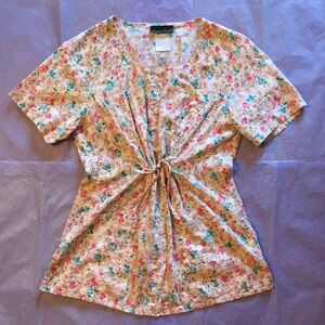 Cherokee Floral Button-up Scrub Top Size Small